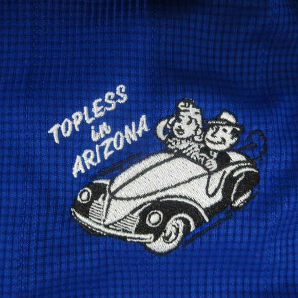 New TOPLESS in ARIZONA Applique V-Neck Polo Shirt Convertible Car M NWOT Blue - Picture 9 of 10